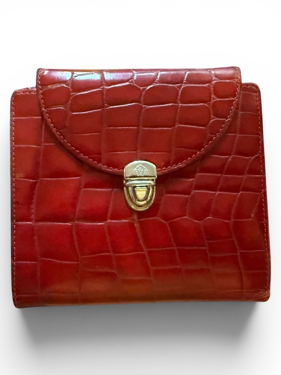 Versace Handbags - Gianni Versace Vintage Red Croc Embossed Leather Bifold Wallet Gold Medusa Clasp